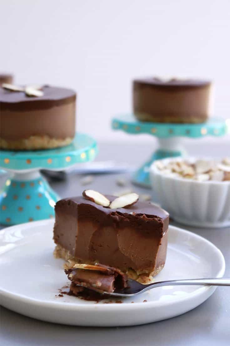 Mini chocolate cream cake showing the smooth cashew chocolate filling