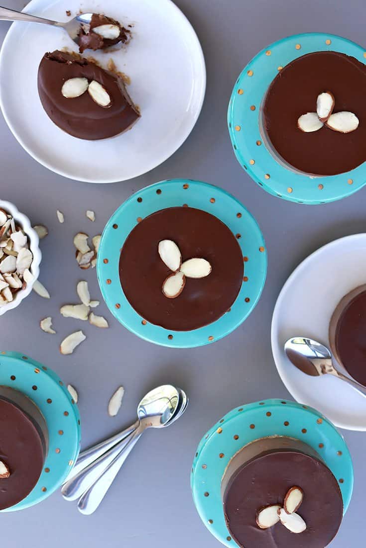 Vegan gluten-free mini chocolate mousse cakes for Passover on a serving board