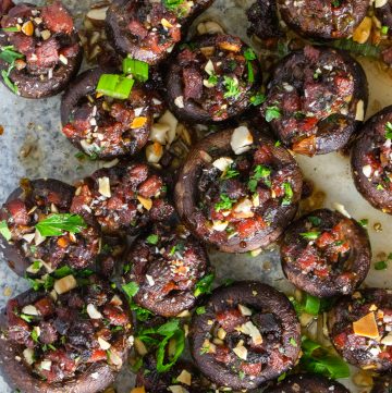 Sausage & Date Stuffed Mushrooms with Almonds