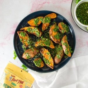 Chimichurri Sweet Potatoes on plate