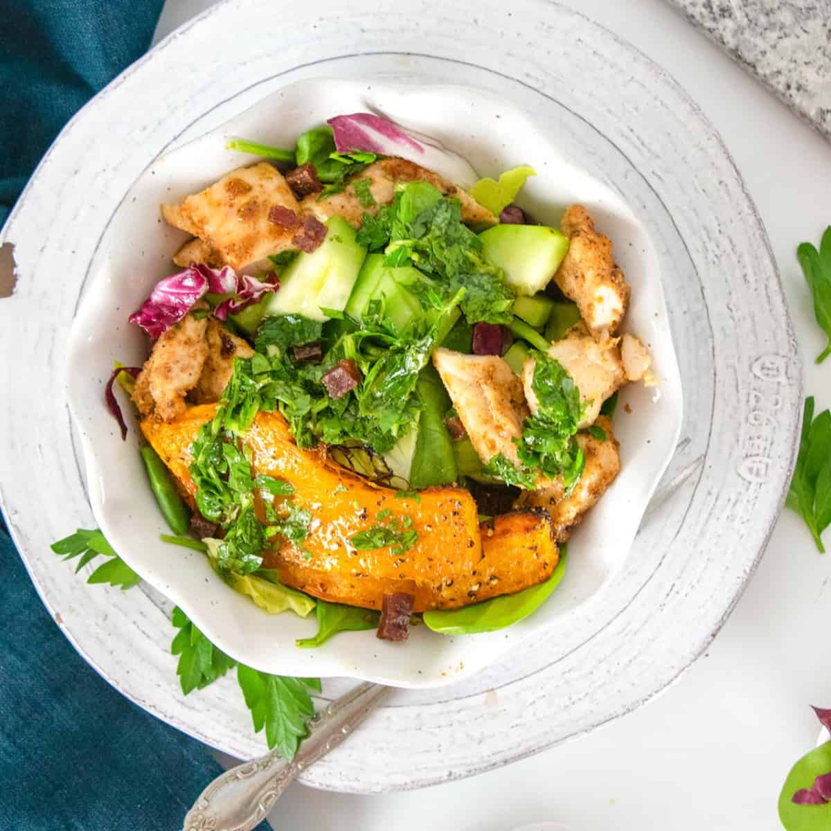 Kabocha Squash Salad with Chicken & Parsley Lime Dressing