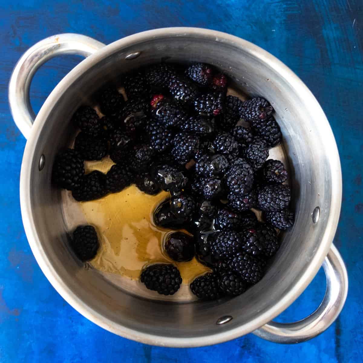 blackberry compote ingredients in pot