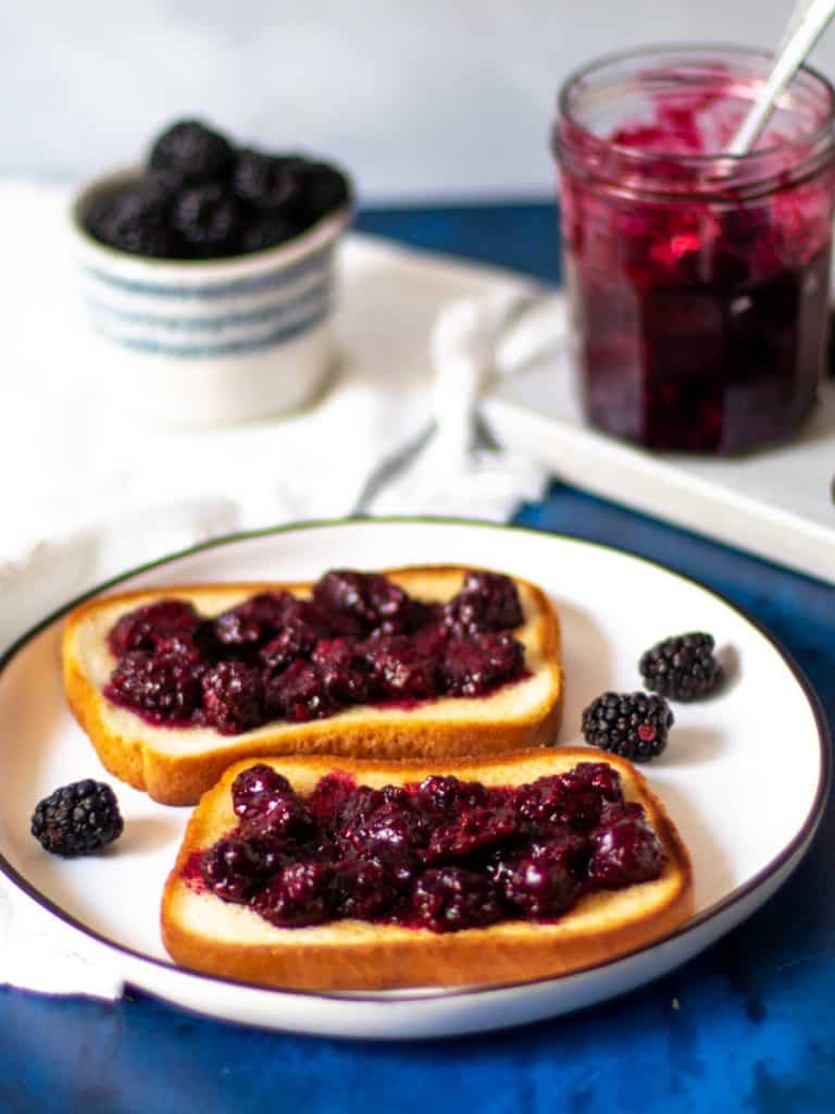 blackberry compote on toasted buttery bread