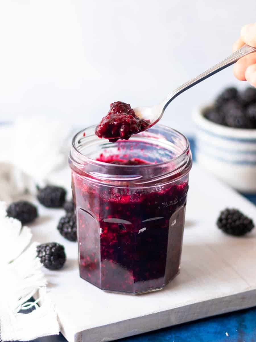 blackberry compote in glass jar