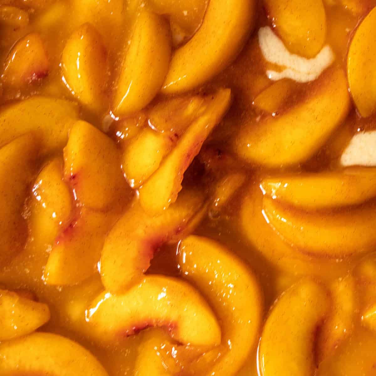 peach filling up close in a pan