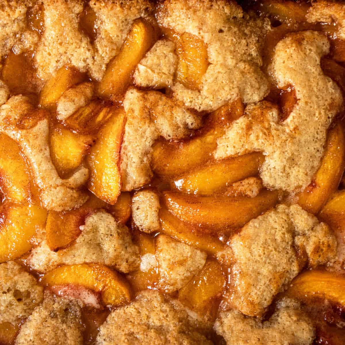 gluten free peach cobbler up close image