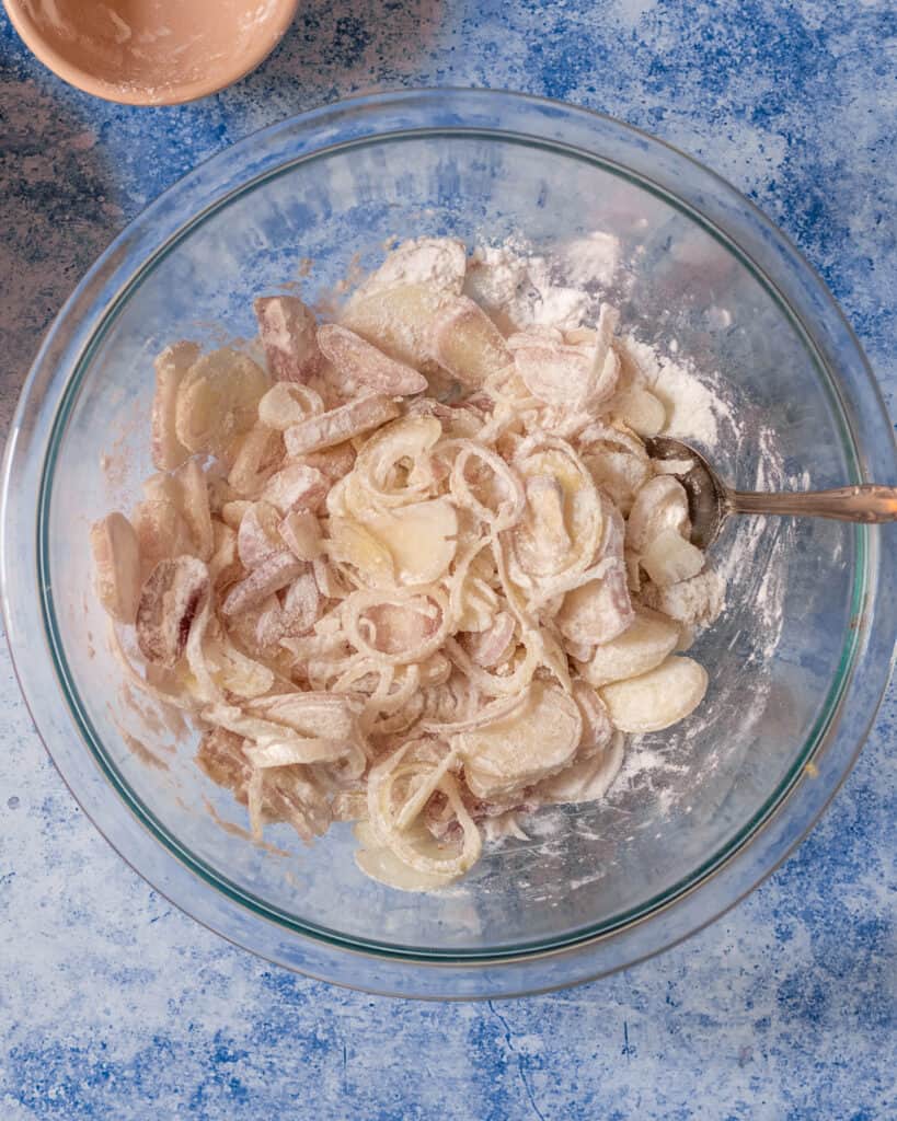 shallots mixed with potato starch and rice flour