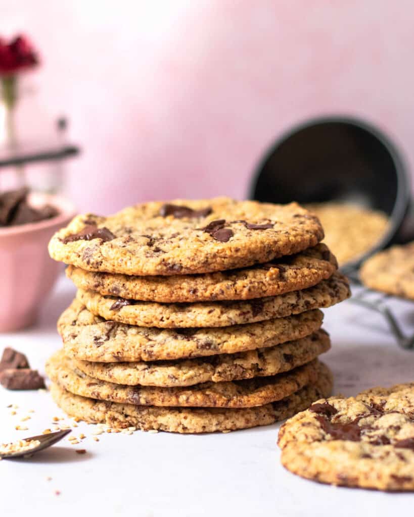 stacked Sesame Chocolate Chip Cookies