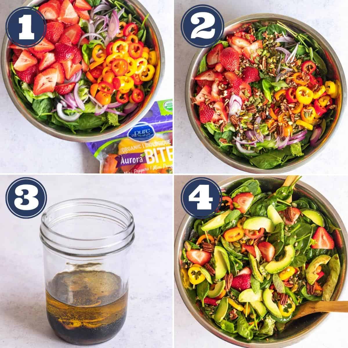 step by step strawberry spinach salad