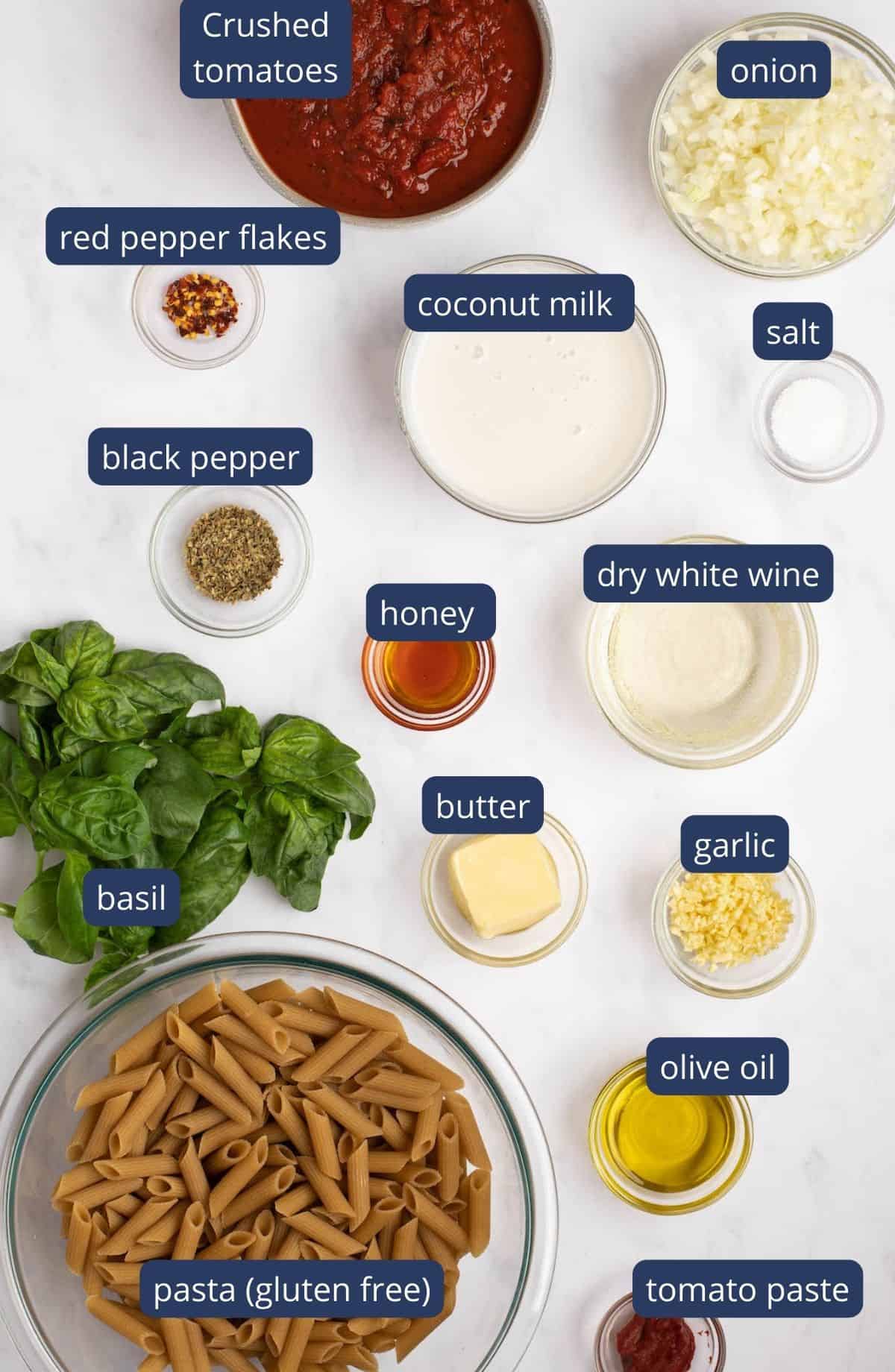 ingredients for pink pasta with text overlay