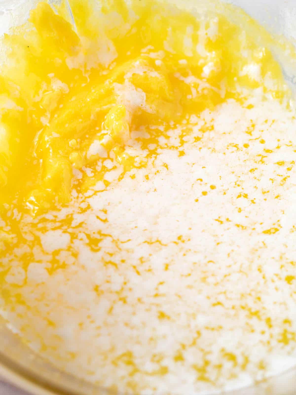 melted butter added to egg mixture