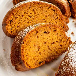 Gluten Free Pumpkin Bundt Cake slices on white plate