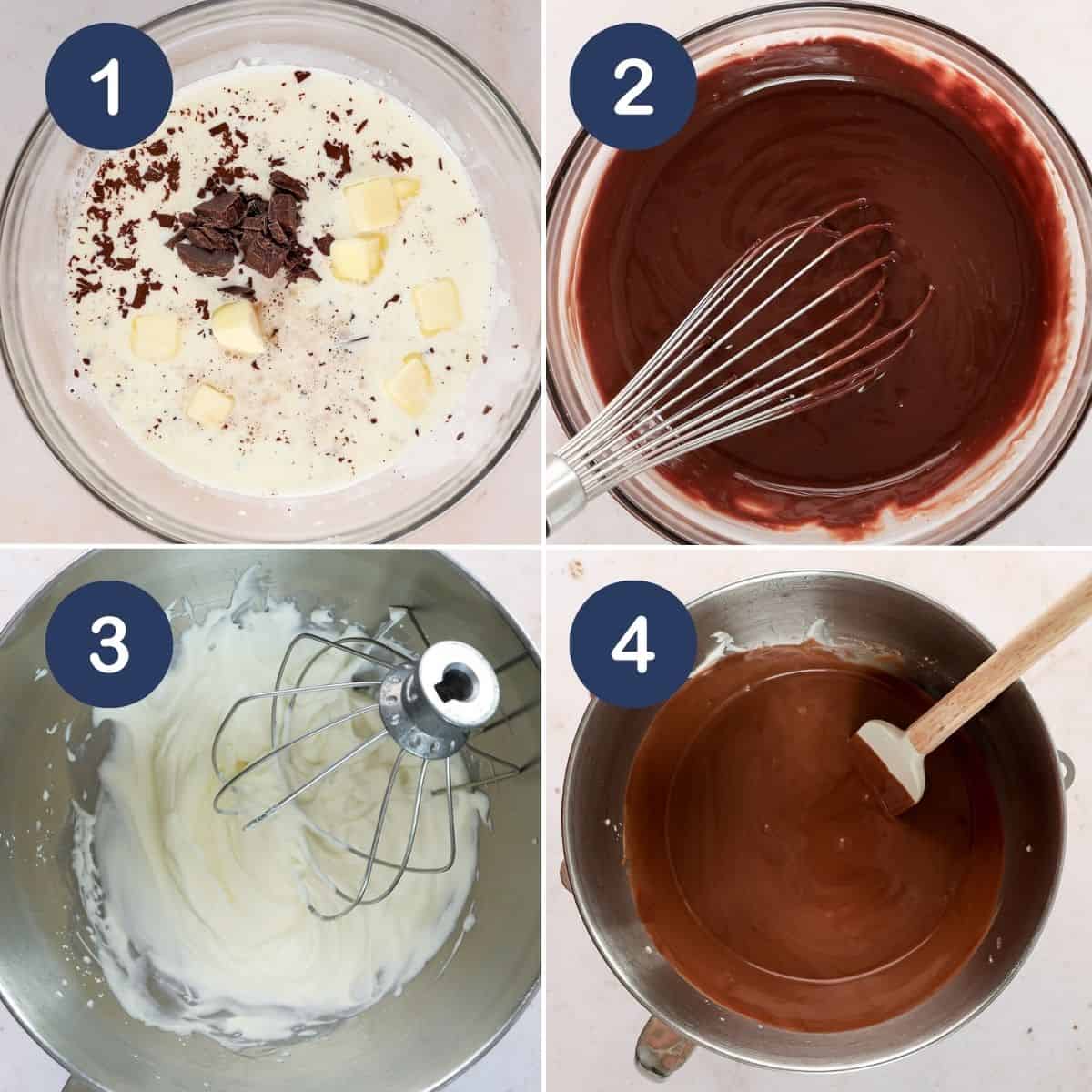 chocolate filling for cake steps in a grid format