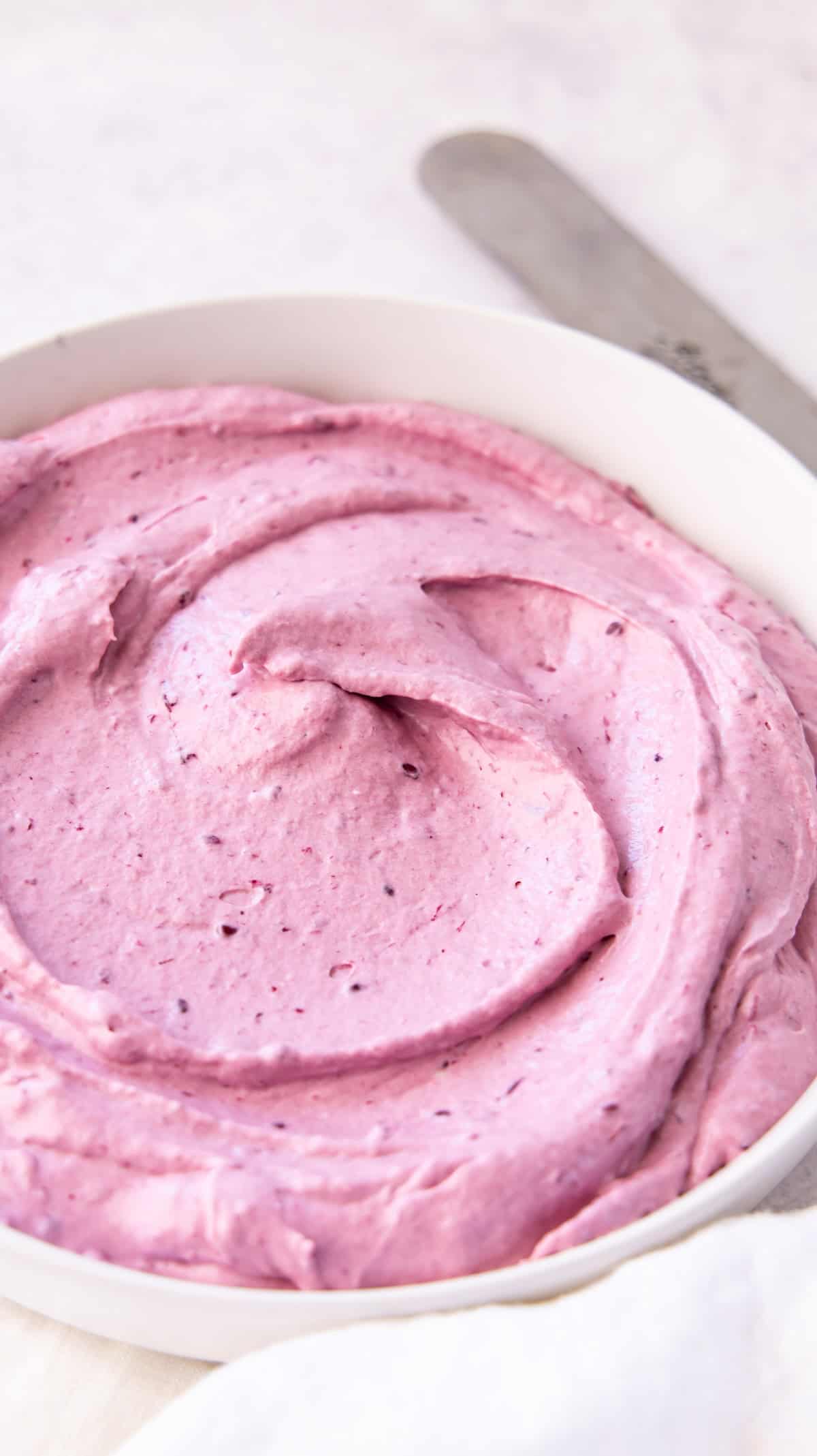 Blackberry Cheesecake Filling for Cake in large ceramic bowl