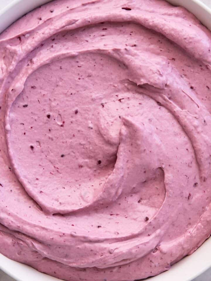 Blackberry Cheesecake Filling for Cake in a ceramic bowl