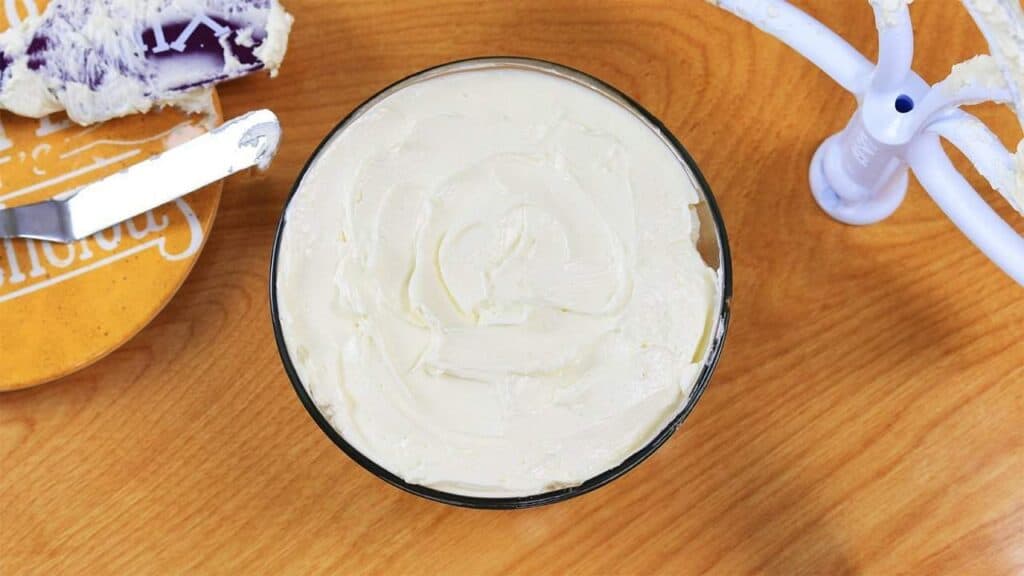 silky smooth Swiss meringue buttercream on a spatula