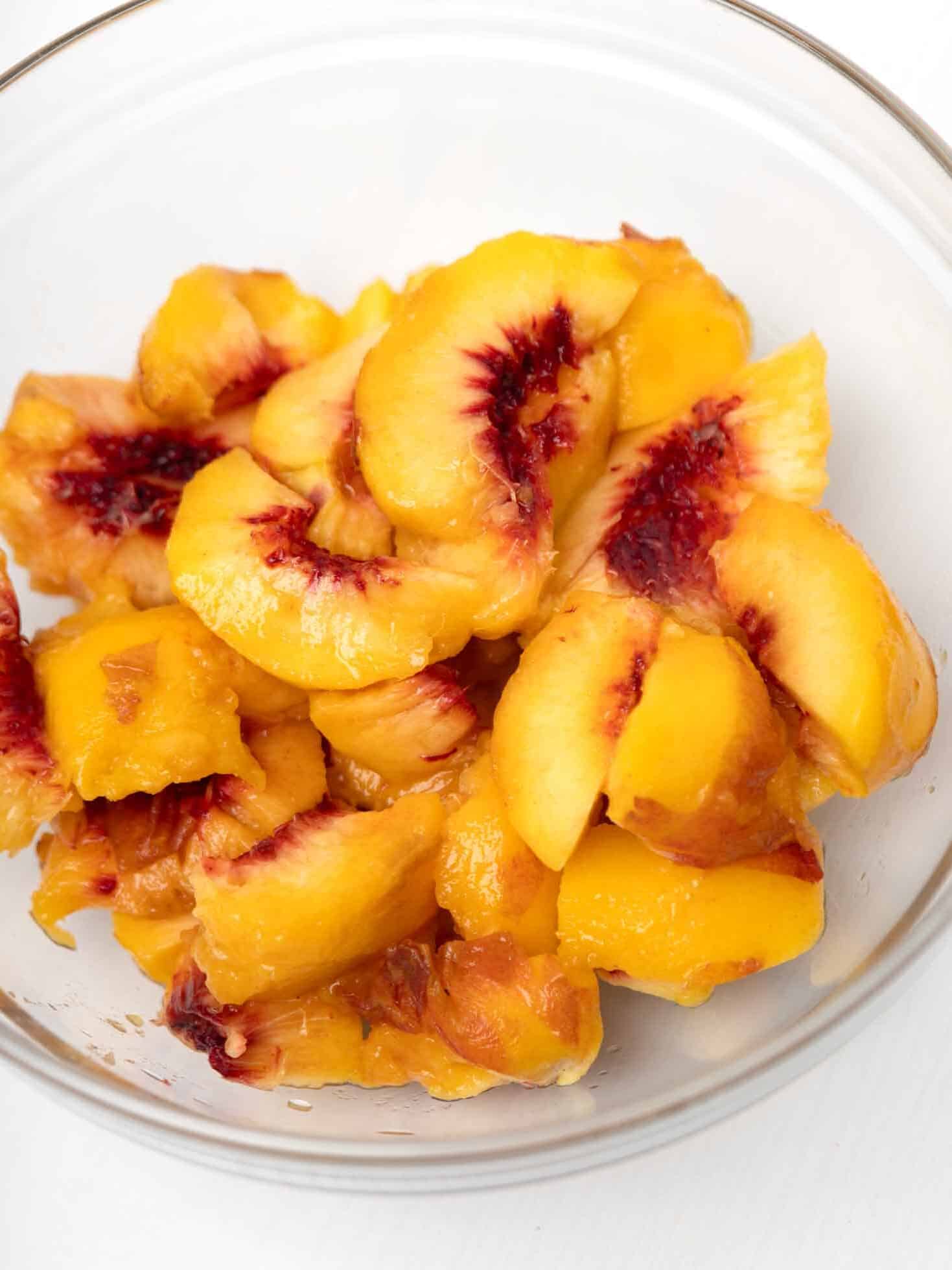 Chopped fresh peaches ready to be added to the crockpot